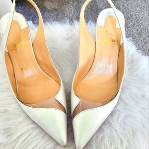 80mm slingback pumps-specchio leather and pvc-white